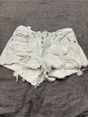 H&M Light Blue Distressed High-Rise Denim Shorts